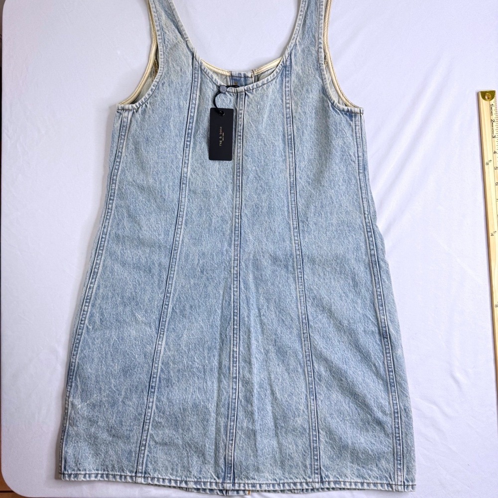 Rag & Bone Rockaway Laney Denim Mini Dress Light Wash Blue Button Front Size 6 - Picture 8 of 13